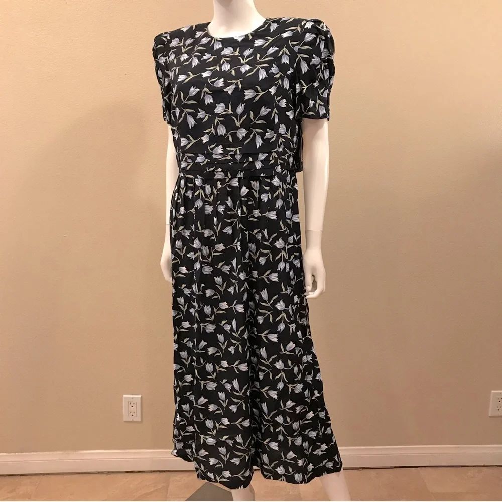 Vintage 90s Worthington Floral Dress NEW Size 14 Navy Blue Tulips Short Sleeve - Picture 11 of 15